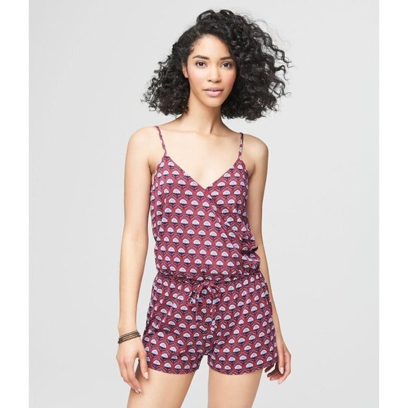 Aeropostale PRINCE & FOX Red & Blue Floral Romper 9657 Size M - Picture 1 of 8